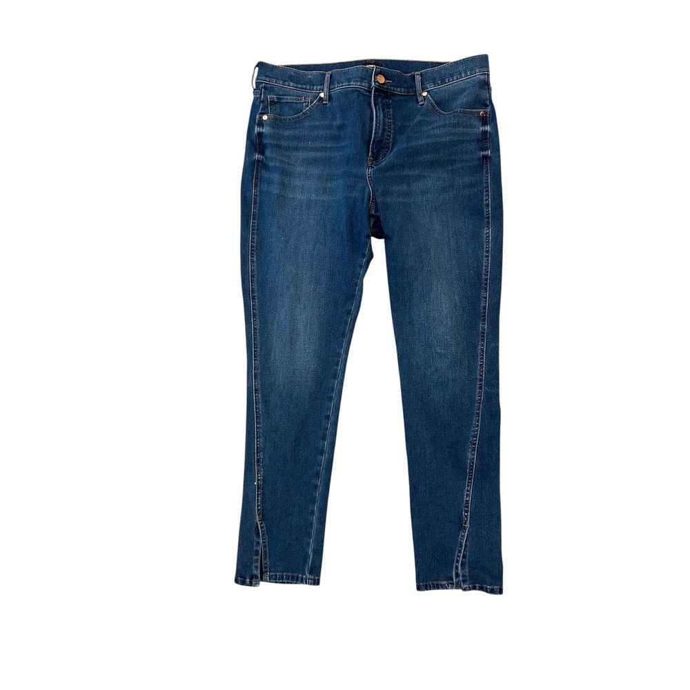 Express Skinny Mid Rise Jeans Medium Wash Ankle Slit Blue Denim 14R